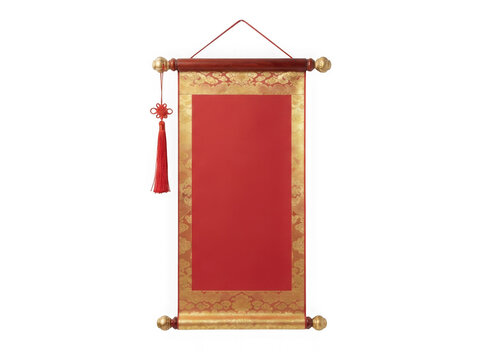 Traditional red chinese scroll isolated on transparent