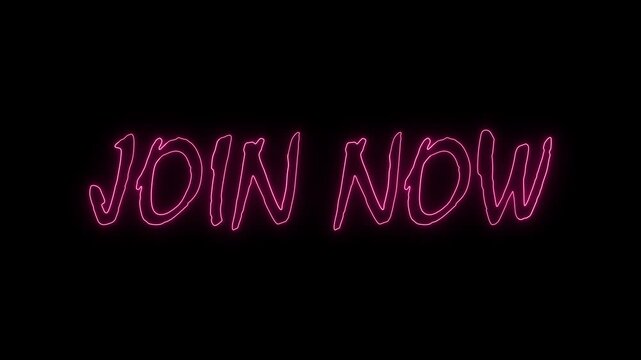 Neon Sign "Join Now" Text, Pink Glow, Dark Background, Call to Action