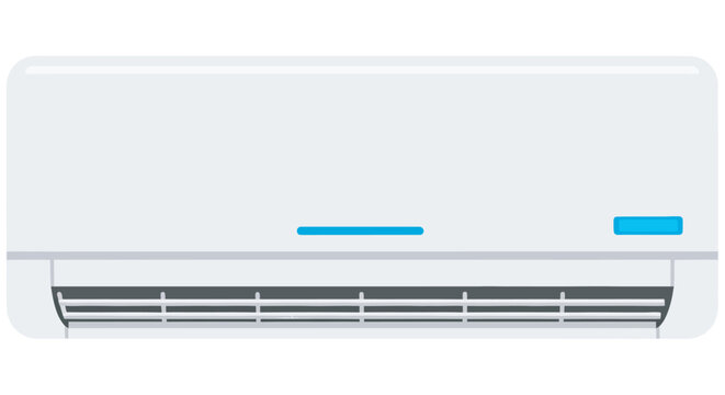 Wall mounted air conditioner unit is depicted in a flat vector illustration