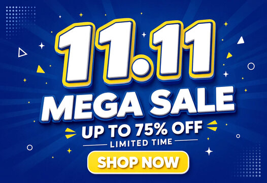 Bright and colorful eleven eleven mega sale banner with discounts up to seventyfive percent