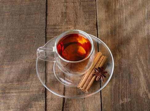 Cup of tea on wooden table