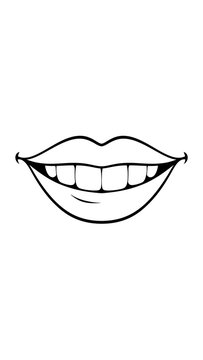 Simple black and white line art drawing of a smiling mouth with teeth human mouth white background mouth outline part of face teeth showing smile drawing illustration expression happiness