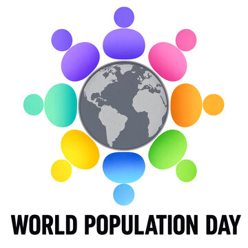 Colorful abstract globe illustration with people symbols for world population day celebration design