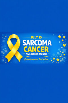 Support Sarcoma Cancer Awareness Month with this banner featuring a yellow ribbon design. Perfect for fundraising events, health fairs or to show your support for those affected by this disease.