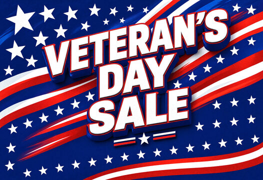 Colorful veterans day sale advertisement with american flag stars and stripes design