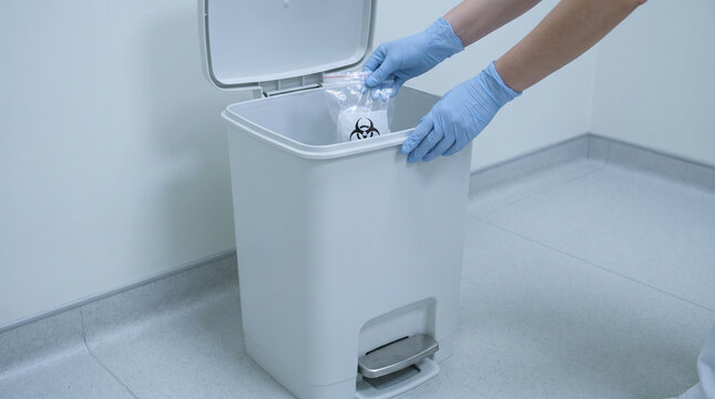 Sterilization and Infection Control Woman Disposing Medical Waste