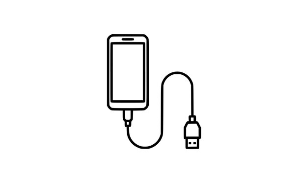 Smartphone USB Cable Charging Black Outline Vector Icon