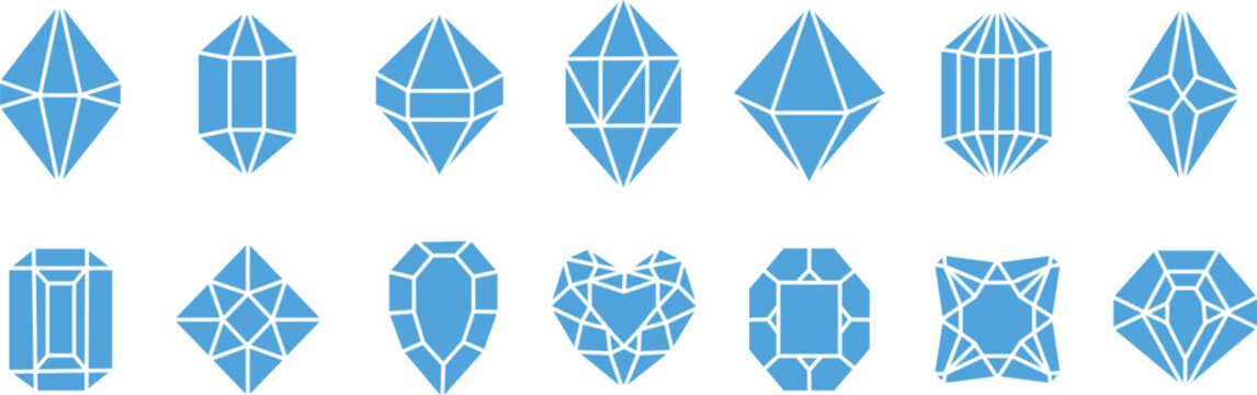 Set of diamonds line in a flat icons style. Abstract black diamond collection icons. Gemstone icons in a linear minimal style. Vector icon logo design diamonds.