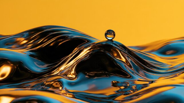 Reflective, liquid-like surface with a small sphere atop a crest