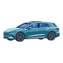 Fototapeta premium Modern Teal Electric Station Wagon Car Isolated Transparent Background