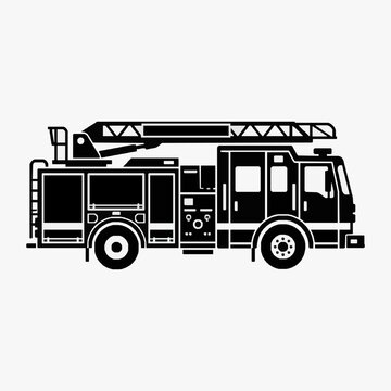 Corporate Black and White of a Fire Truck with Extendable Ladder and Compartments with high quality professional line art symbols for modern creative design and digital branding projects