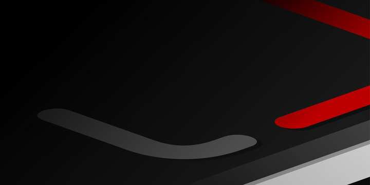 Minimalist black desktop wallpaper with rounded grey accent shape and bold red diagonal line design for cool tech vibe.