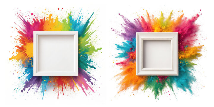 Colorful paint splatter square frames png isolated on transparent background