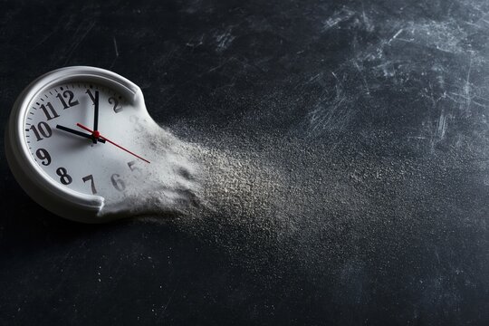 Time is running out concept shows clock that is dissolving away into little particles