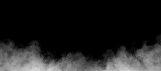 Abstract smoke effect with soft white fog rising from the bottom against a black background, creating atmospheric texture, mist, vapor, haze, dramatic mood, and versatile copy space for graphic. © wanchai peatoo