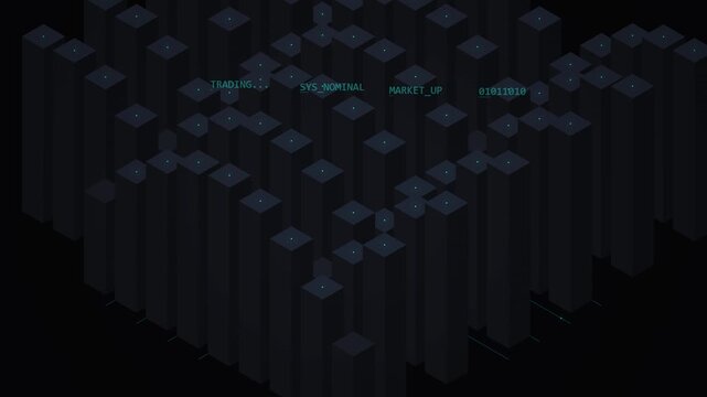 Abstract 3D Grid with Glowing Blue Data Points and Subtle Text Overlay