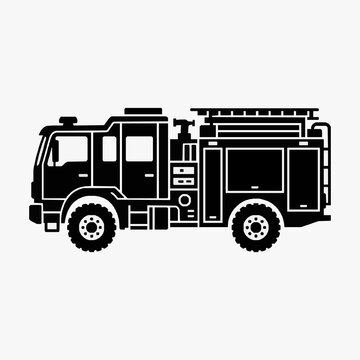 Corporate Black and White of a Fire Truck with Storage Compartments and Ladder Rack with high quality professional line art symbols for modern creative design and digital branding projects