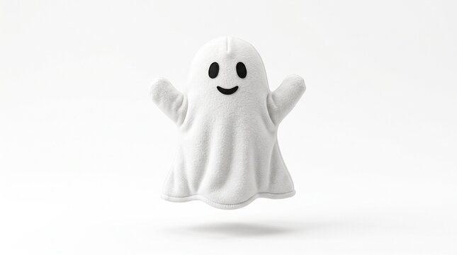 Scary 3D White Ghost Man Halloween Character Isolated on White Background, Creepy Render with Spooky Expression and Toy-Like Design