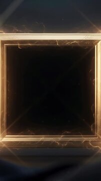Vertical video: Emerging energy tracing ornate frame in studio, lighting dark void
