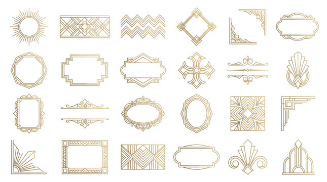 Art Deco Frames and Borders Set, Golden Geometric Ornaments