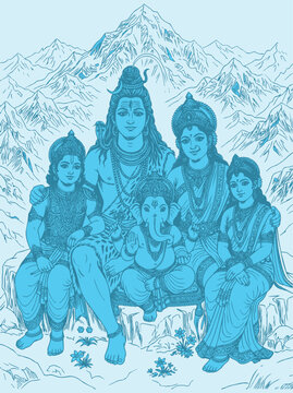 Lord Shiva and Parvati Hindu god Design Element. Sketch or Drawing of Shiva Parvati Outline Editable Vector Illustration