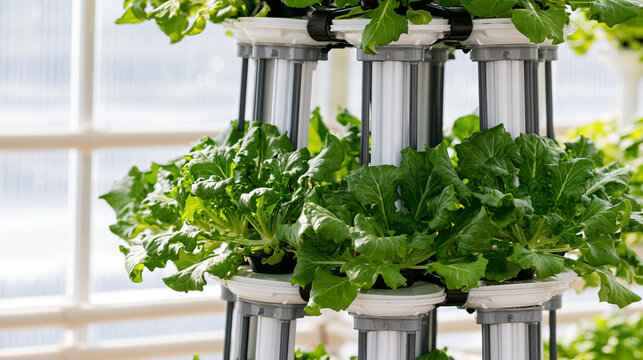 Green leafy lettuce thriving in a multi tiered hydroponic vertical farming system, demonstrating efficient and sustainable agriculture in a controlled environment