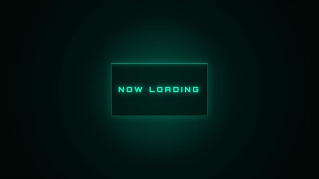 A sleek neon green 'NOW LOADING' digital interface glows on a dark background. The progress bar fills up steadily, creating a futuristic tech vibe for video games or software applications.