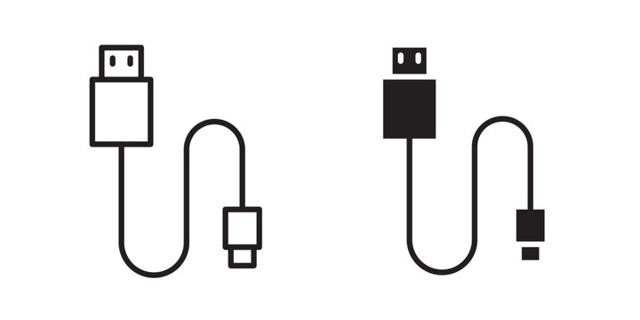 USB cable icon flat outline in black