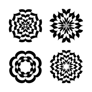 Set of Round Decorative Radial Design Elements.