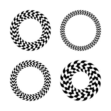 Rotation Movement in Circle Design Elements with Optical Illusion Effect. Set of Round Frames. 