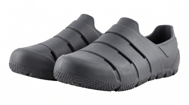 Modern dark grey rubber clogs, waterproof slip-on garden shoes, lightweight foam footwear for outdoor and casual use