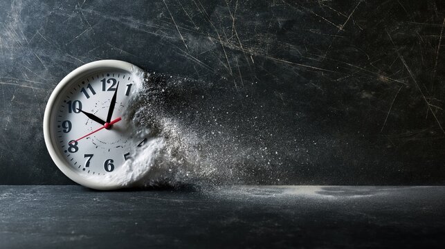 Time is running out concept shows clock that is dissolving away into little particles