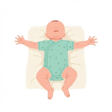 A baby lies on their back with arms outstretched, showing the Moro reflex. This moment highlights an important milestone in infant development.