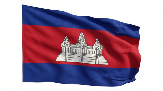 Cambodia national flag waving in the wind, realistic flag background