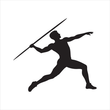 Male Javelin Thrower Preparing to Throw Spear Silhouette Vector