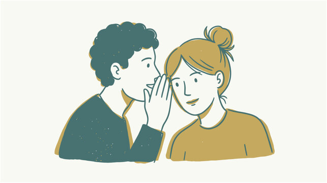 Man whispering secret to woman hand drawn vector illustration of gossip and communication concept