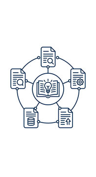 Knowledge management and information processing network diagram icon