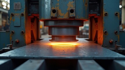 Prensa hidráulica industrial que conforma una chapa de acero gruesa para convertirla en un componente automotriz de precisión