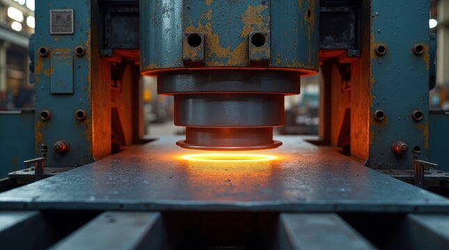 Prensa hidr&aacute;ulica industrial que conforma una chapa de acero gruesa para convertirla en un componente automotriz de precisi&oacute;n