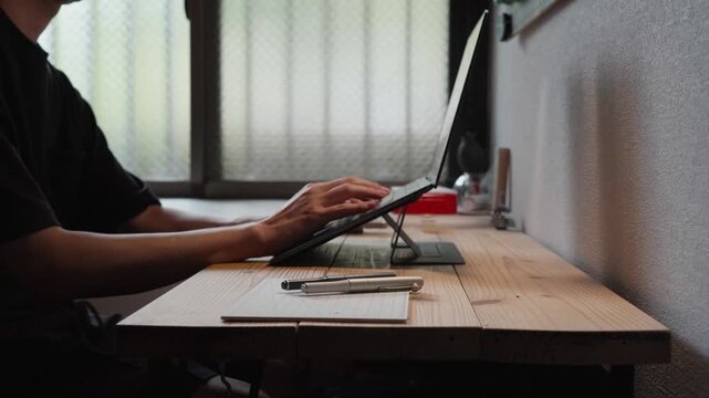 Typing on Tablet Keyboard Side View Working 4K