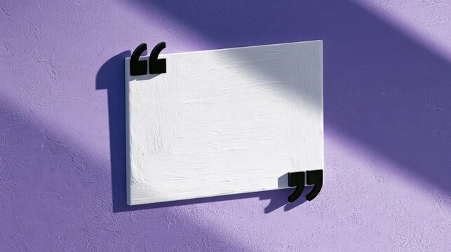 Blank white message board with quote marks on textured purple wall