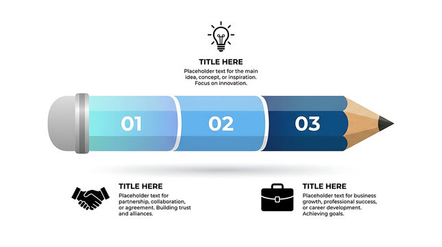 Business infographic pencil with 3 steps, creative process diagram for education and planning, blue pencil chart for corporate presentations