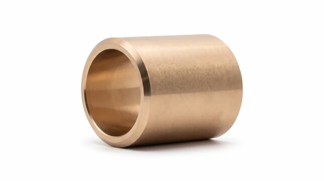 Polished bronze cylindrical bushing isolated on white background showing smooth metallic texture and industrial engineering design for mechanical equipment components usage