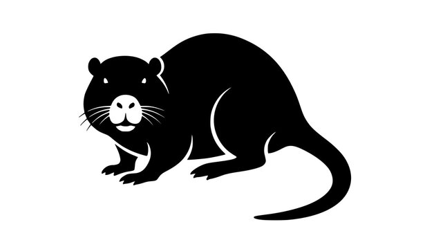Nutria Wildlife Animal Crouching Pose Black Silhouette Vector