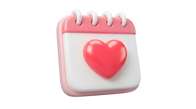 Pink heart on a white calendar icon with love symbol
