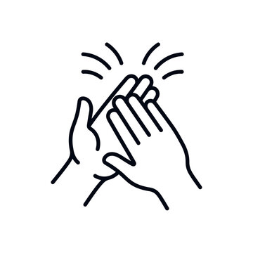 Line art illustration of two hands giving a high five, representing teamwork, celebration, and success in business or personal achievements