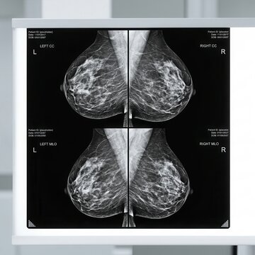 Diagnostic Mammogram X-rays Of Human Breasts Show Dense Tissue