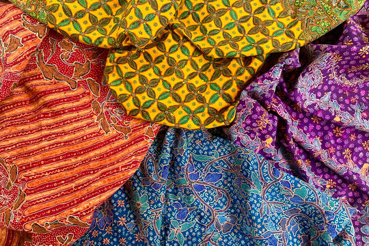 Colorful Batik Tulis Yogyakarta Layered Fabrics Top View Vibrant
