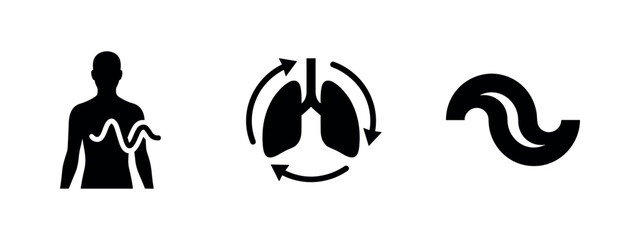 Obraz premium Human body and respiratory system icons set, with heartbeat, lungs, and circulation symbols