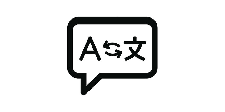 Translation chat bubble black icon for international communication use.